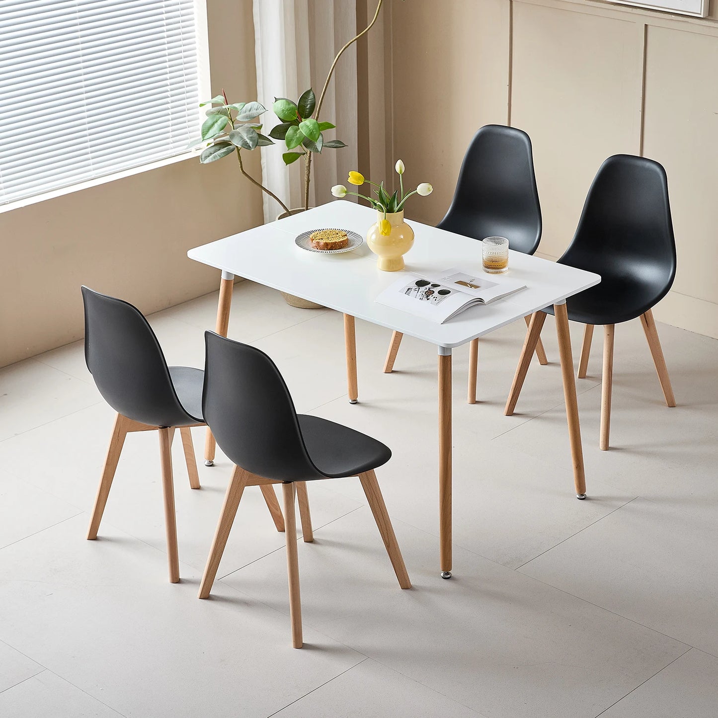 Chaise Dominique — finition blanche, bois, style nordique, rectangulaire