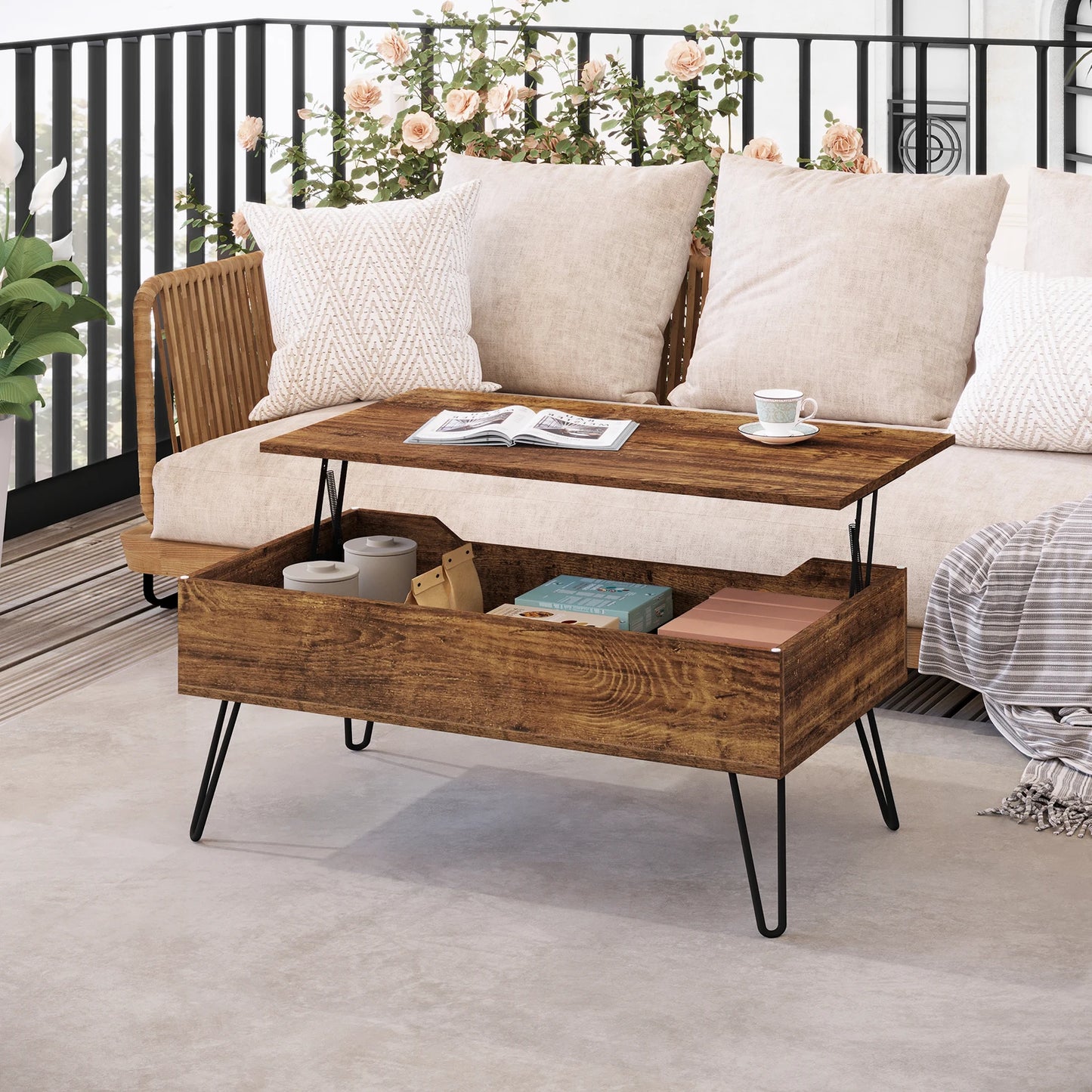 WOLTU Coffee Table with Hidden Storage Height-Adjustable Sofa Side Table Top for Living Room Office Home Decor