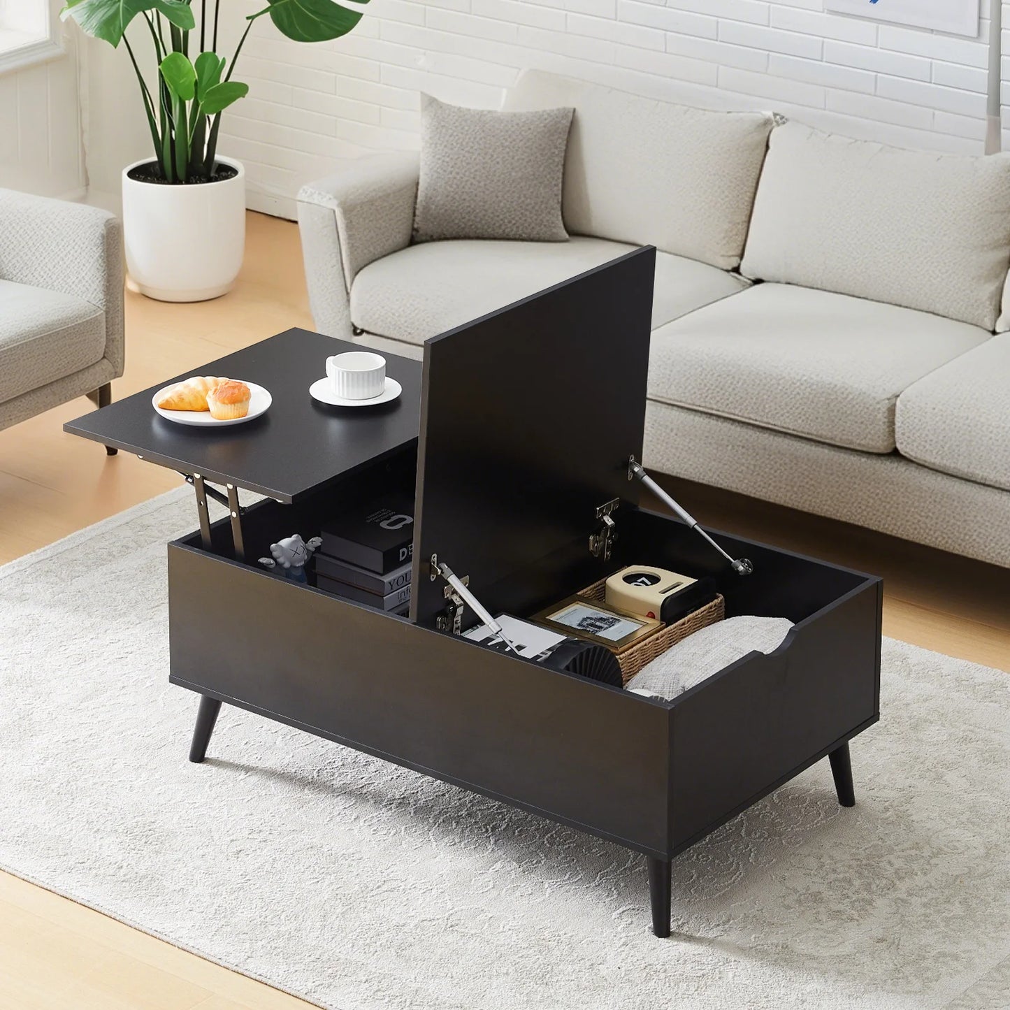 Lift Top Coffee Table with Storage, Wooden Sofa Side Tea Table for Living Room, Storage Cabinet with Hidden Compartments