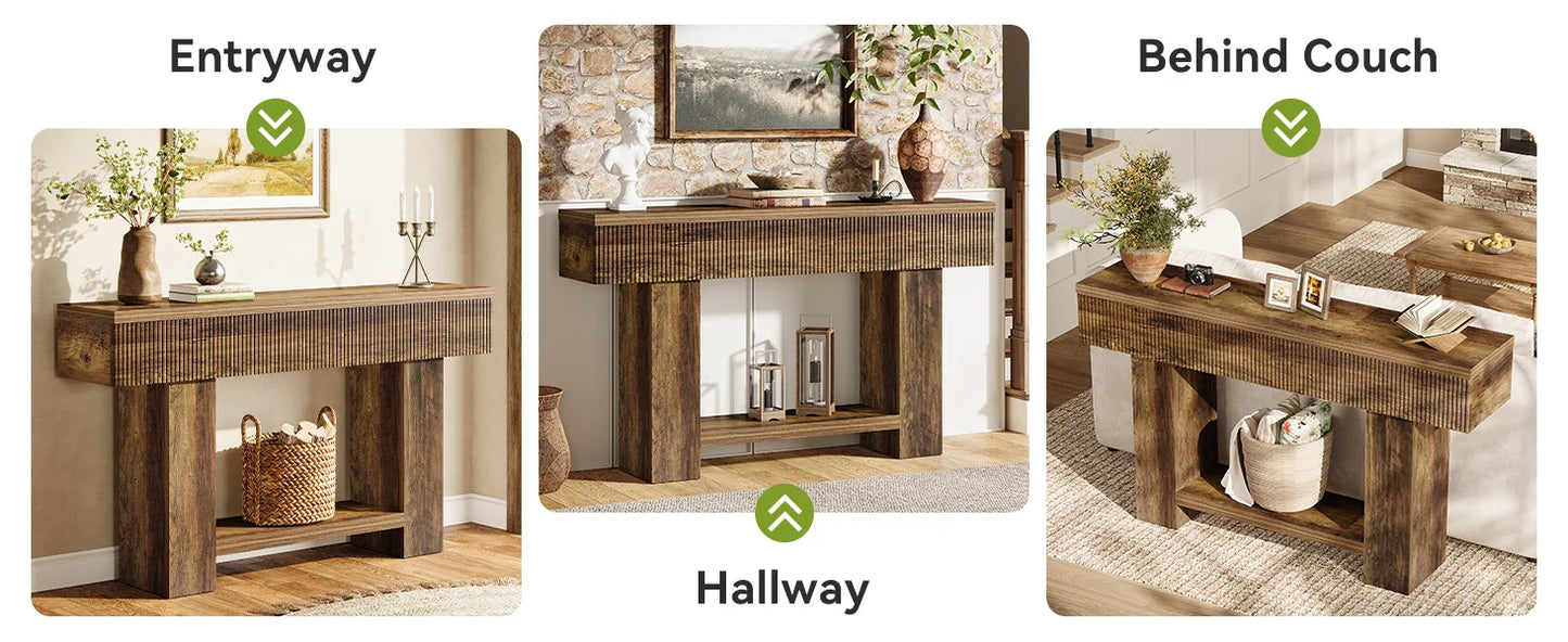 Console Ophélie — bois, style rustique, rangement intégré, 2 niveaux