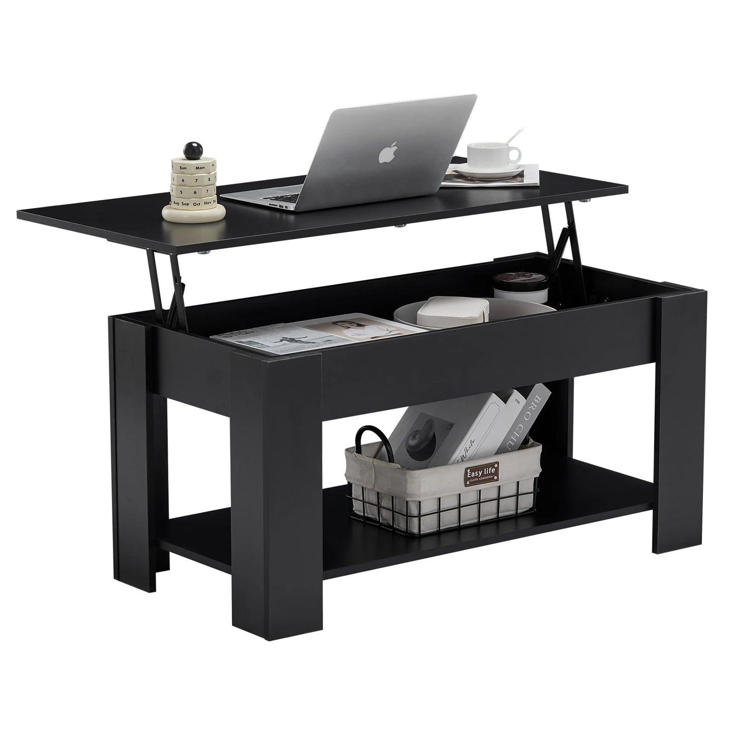 Lift Top Coffee Table with Hidden and Open Storage Shelf, Wooden Sofa Side Tea Table, Extendable Center Table for Living Room