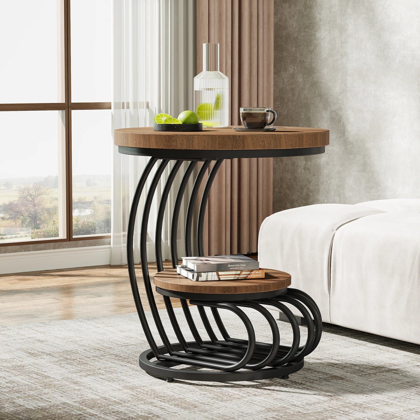 Table d'appoint Pénélope — finition dorée, marbre, design contemporain, rangement intégré