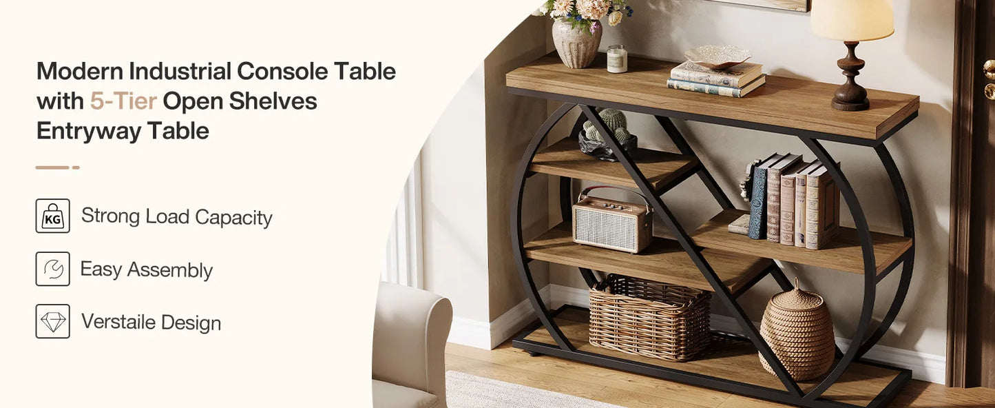 Console Antoine — bois, style rustique, rangement intégré, étagères ouvertes