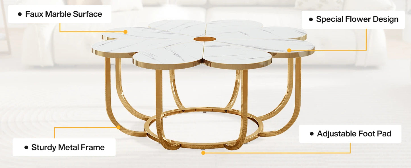 Table basse Tatiana — finition dorée, marbre