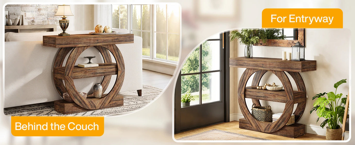 Console Franck — bois, métal, rangement intégré, 3 niveaux