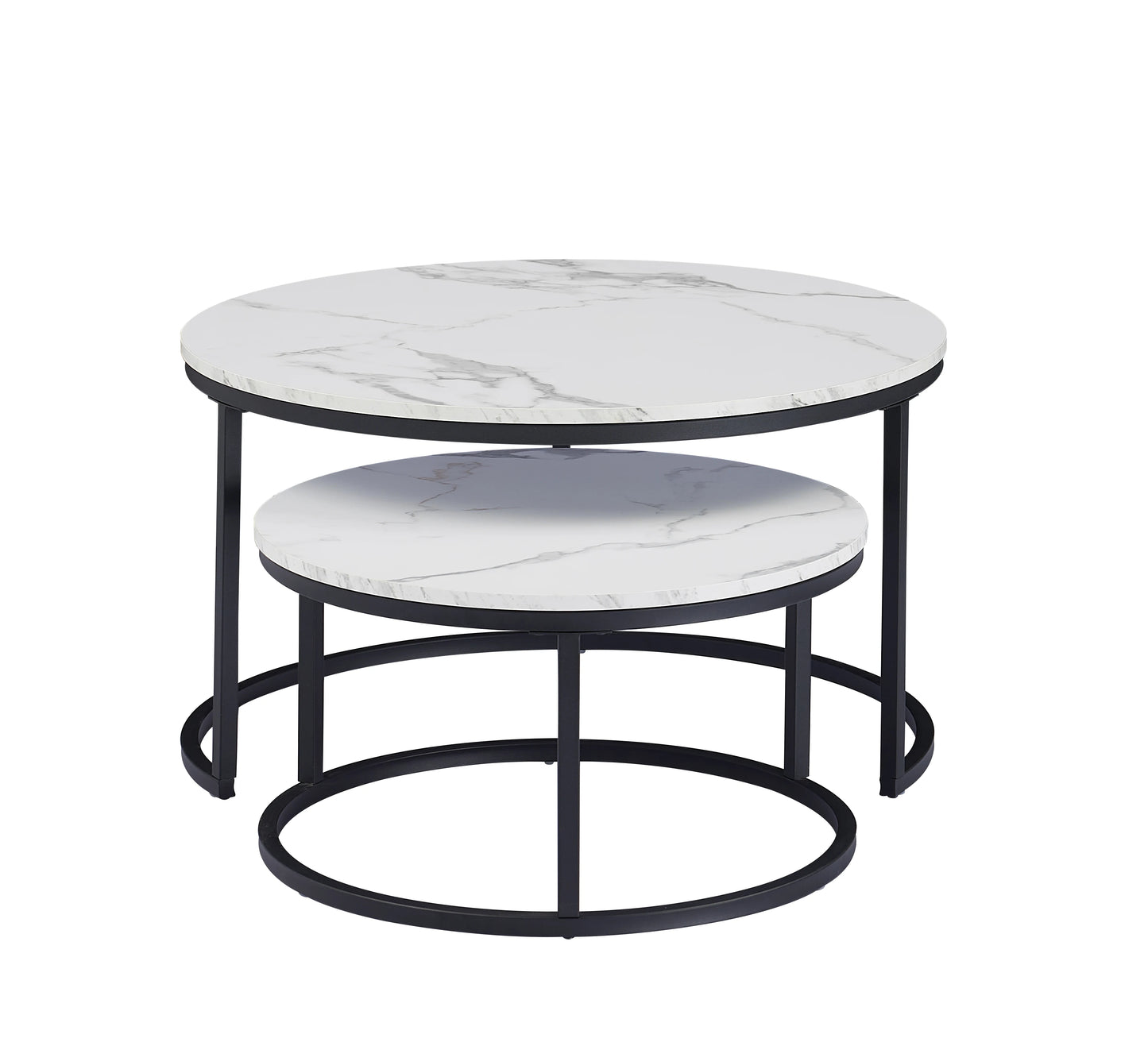 Table basse Luc — finition blanche, bois, marbre, métal