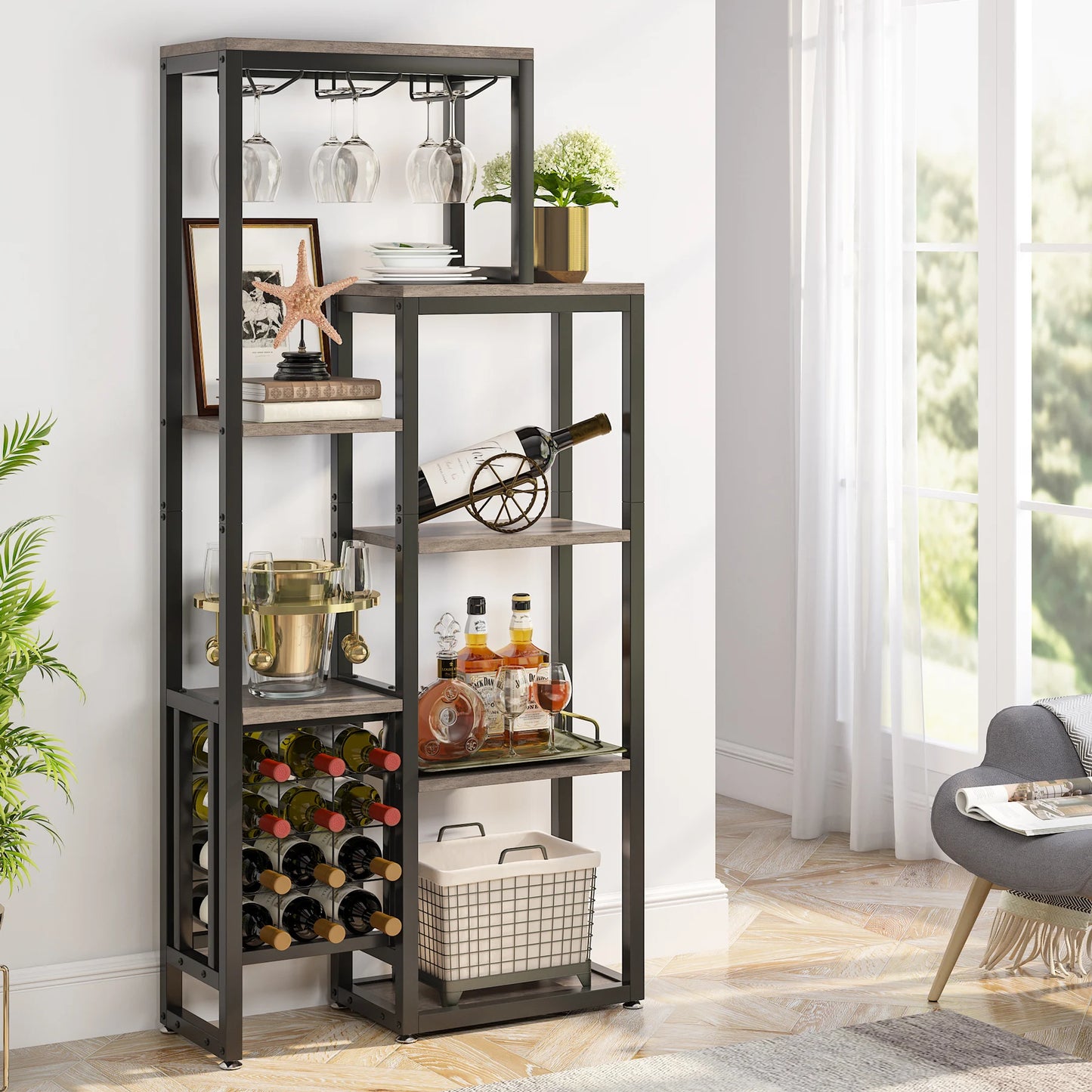 Bibliothèque Geneviève — style industriel, rangement intégré, 5 niveaux