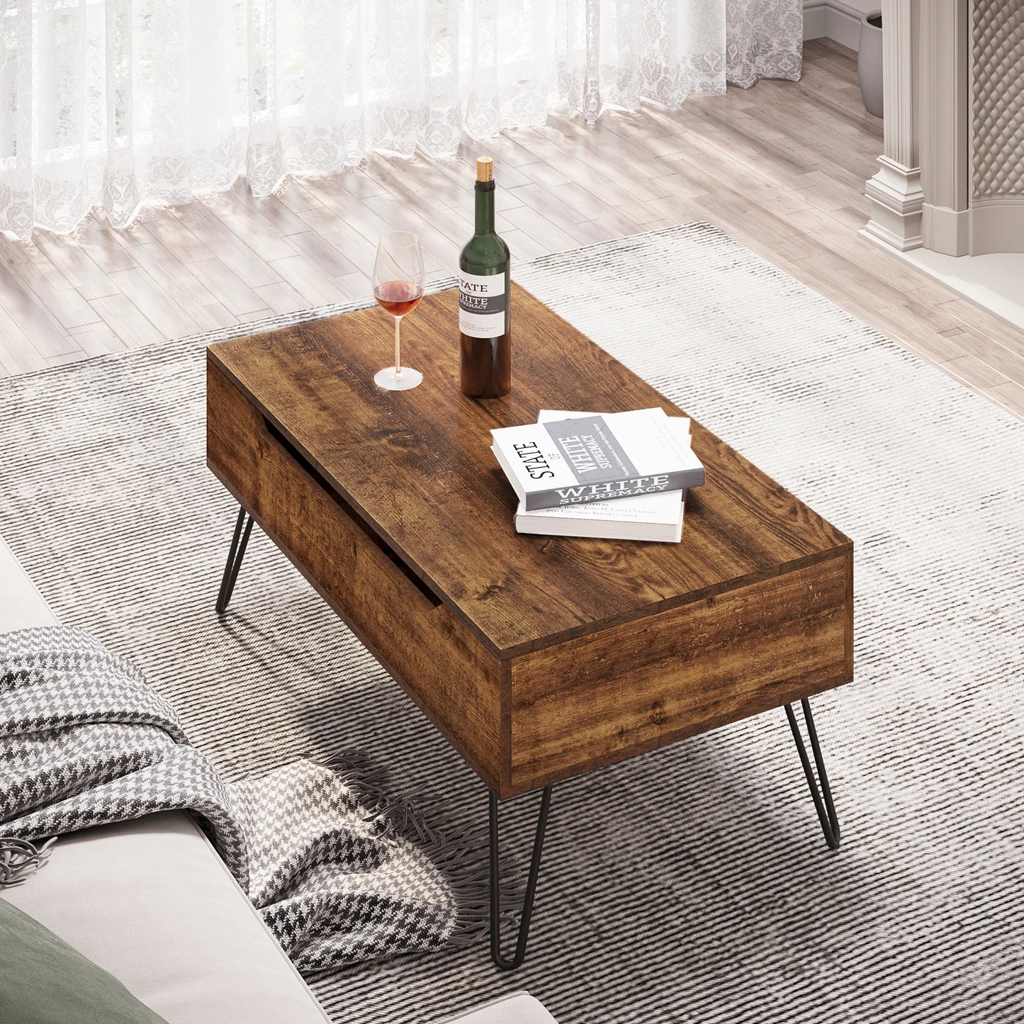 WOLTU Coffee Table with Hidden Storage Height-Adjustable Sofa Side Table Top  for Living Room Office Home Decor