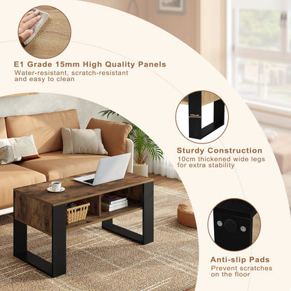 WOLTU Tea Coffee Table with Storage 2 Open Compartments Side Table Vintage Industrial Style Sofa Table for Living Room Bedroom