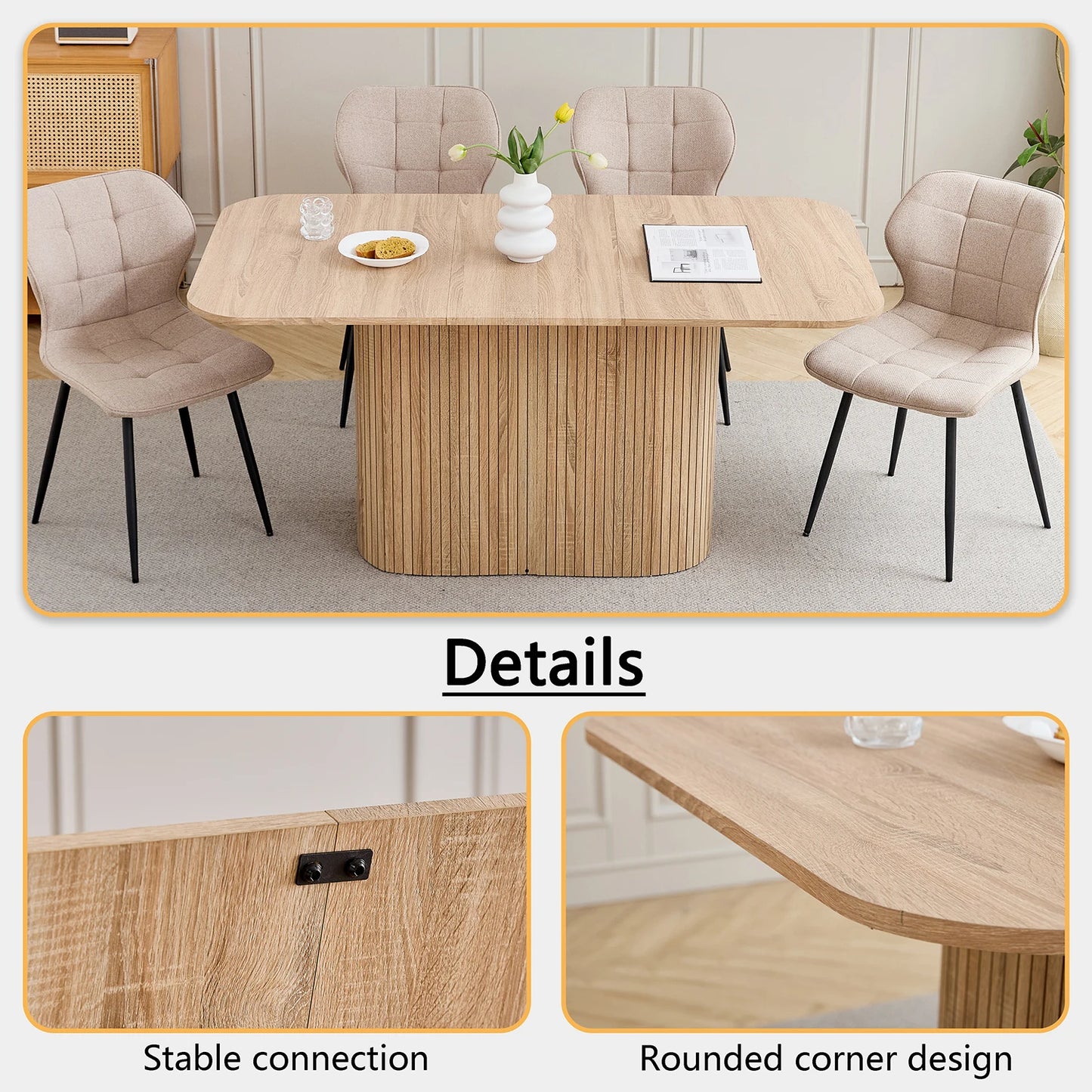 Table de salle à manger Fabien — bois massif, rectangulaire