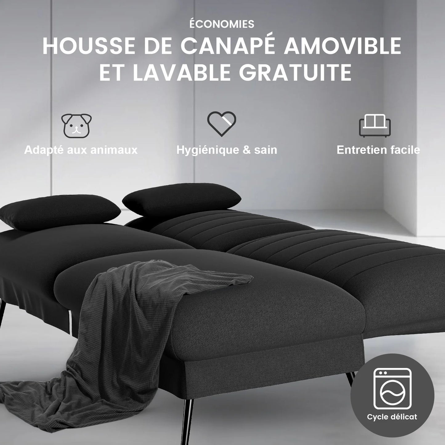 Canapé-lit convertible Léonie — 2 en 1, grand couchage, tissu microfibre