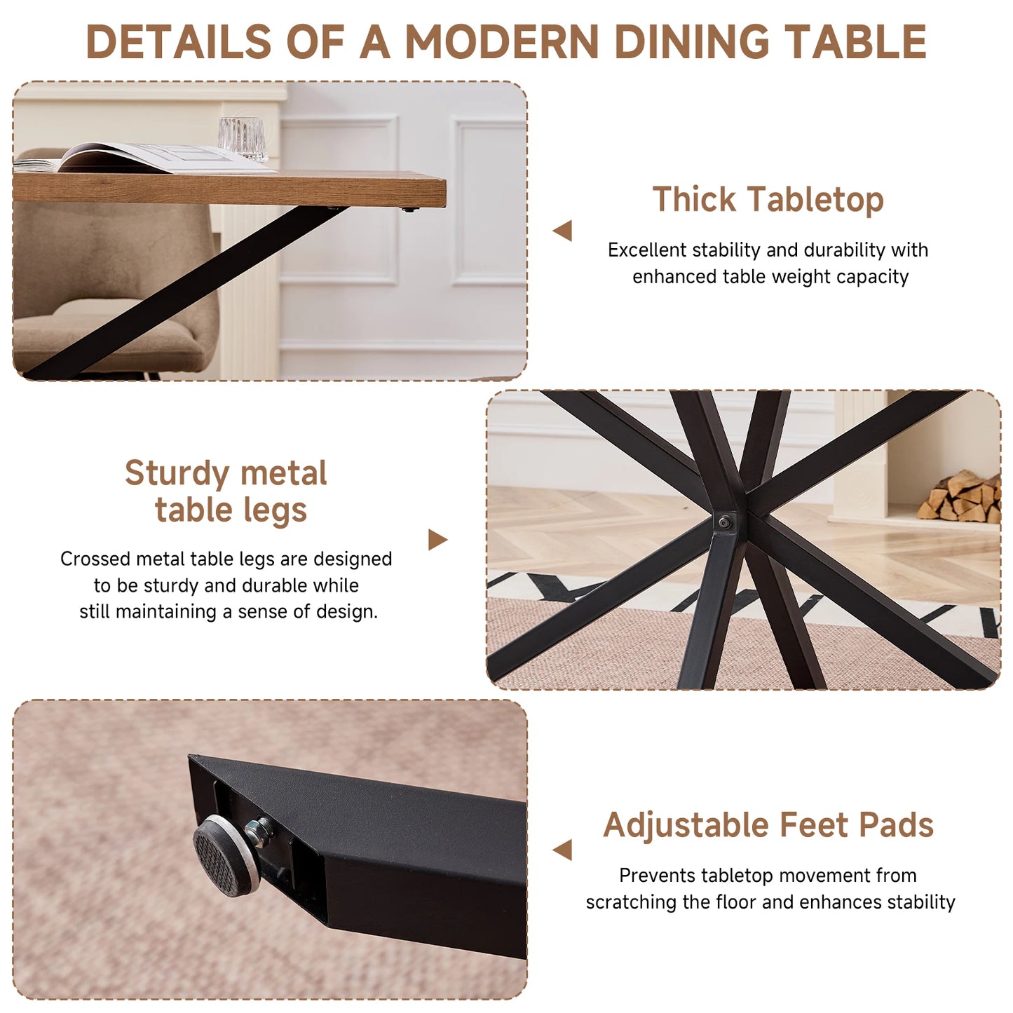 Table de salle à manger Madeleine — métal, design contemporain, rectangulaire
