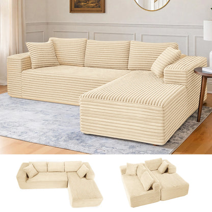 Canapé d'angle modulable Stella — tissu cordé scandinave, chaise longue réversible