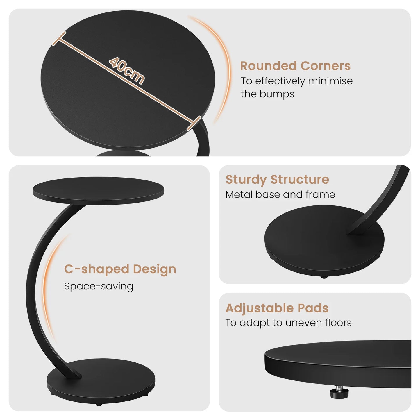 WOLTU C Shape Side Table Computer Tea Coffee Table Small Round Corner Sofa Table for Couch Bedroom Household
