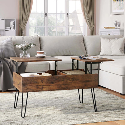 WOLTU Living Room Sofa Table Double Lifting Plate Coffee Table Height-Adjustable Pull-Out Coffee Table Separate Hidden Storage