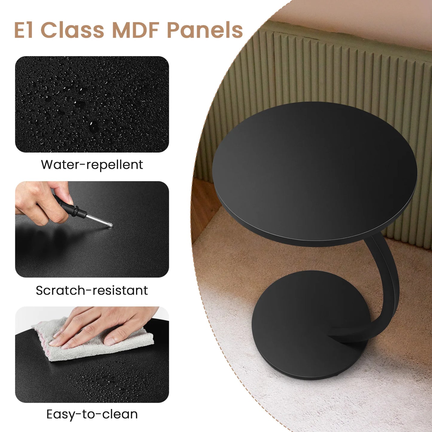 WOLTU C Shape Side Table Computer Tea Coffee Table Small Round Corner Sofa Table for Couch Bedroom Household