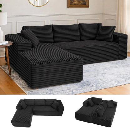 Canapé d'angle modulable Stella — tissu cordé scandinave, chaise longue réversible