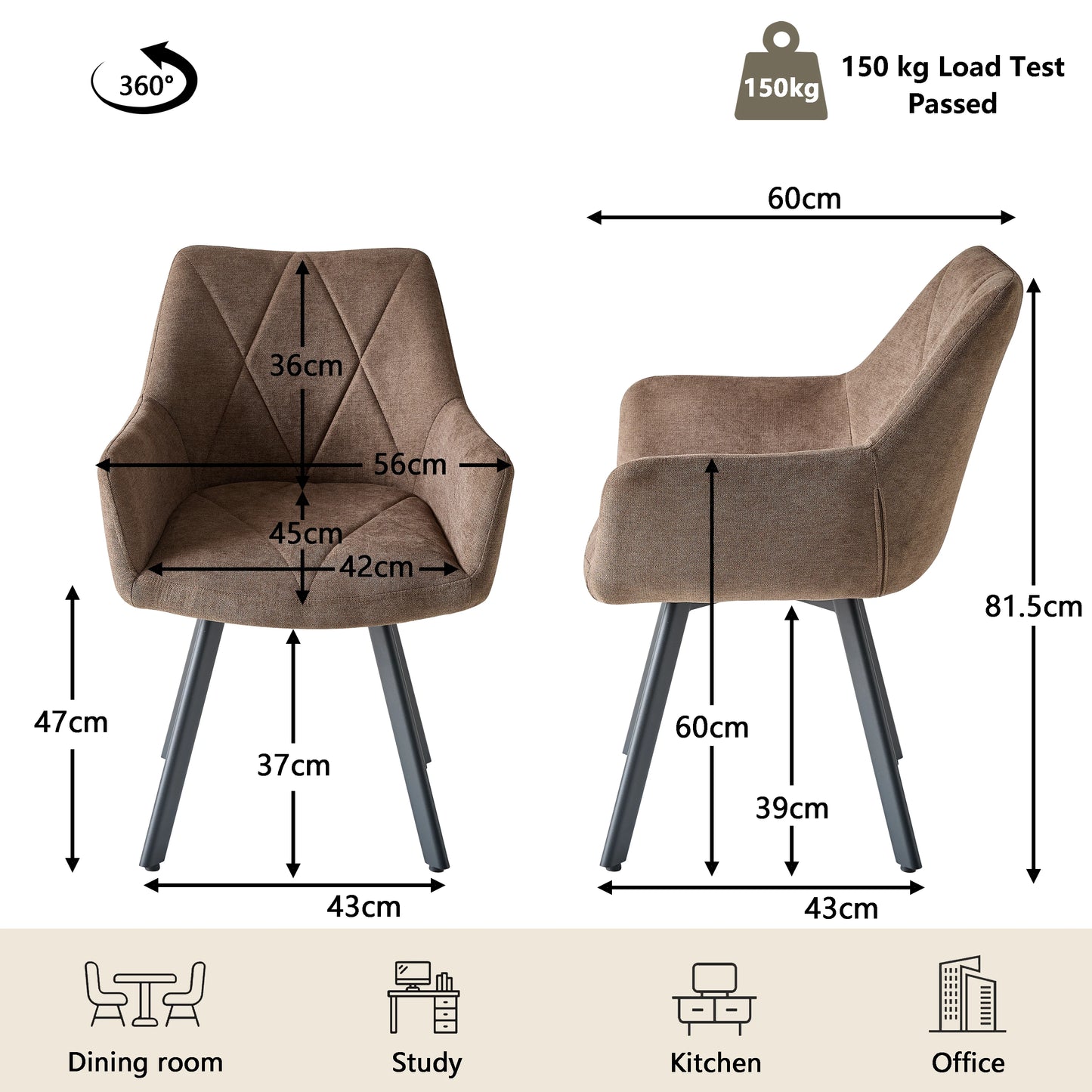 Chaise Romain — métal, design contemporain, assise pivotante, avec accoudoirs