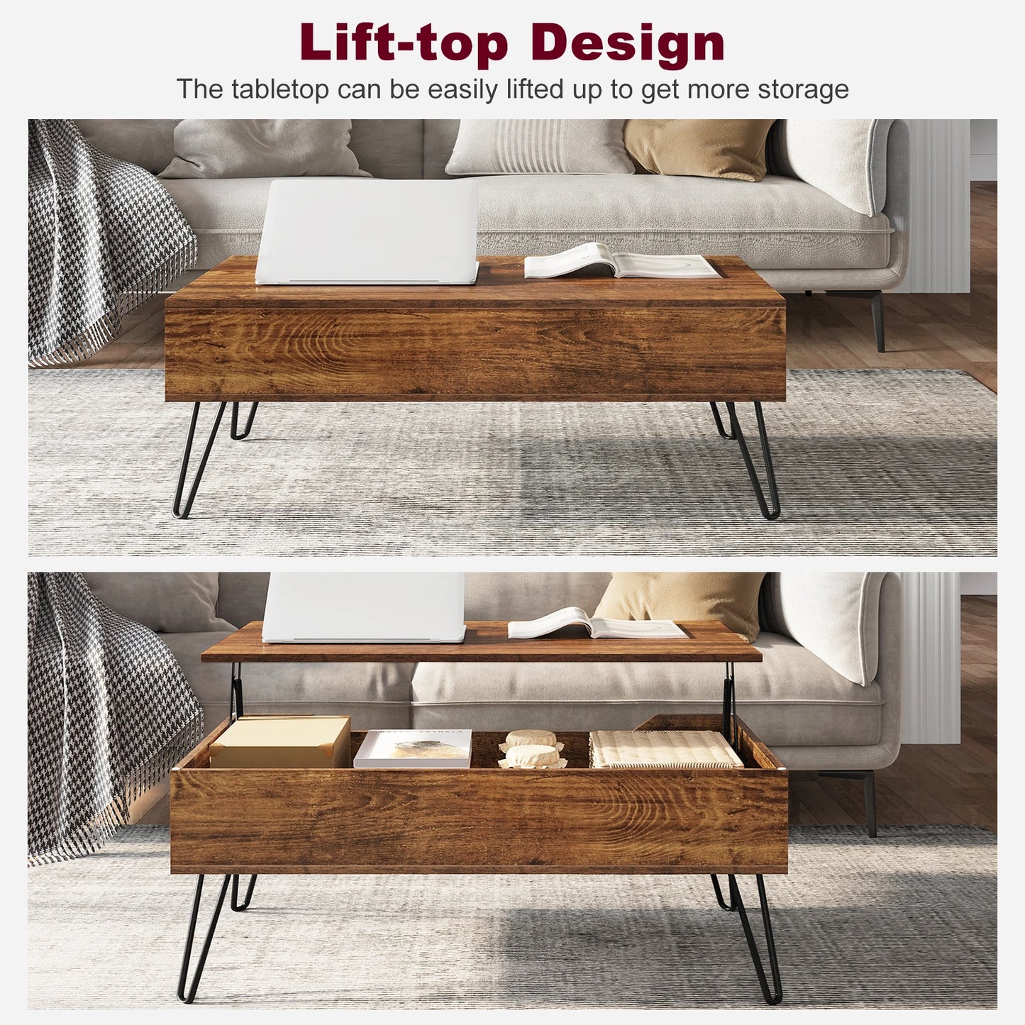 WOLTU Coffee Table with Hidden Storage Height-Adjustable Sofa Side Table Top  for Living Room Office Home Decor