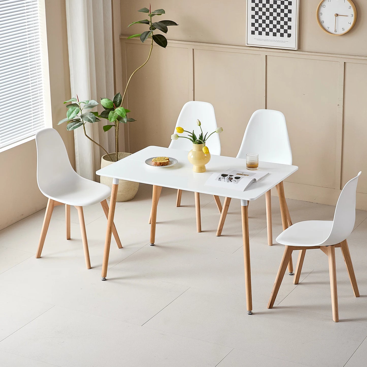 Chaise Dominique — finition blanche, bois, style nordique, rectangulaire