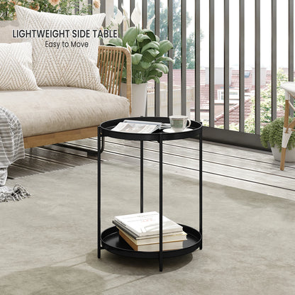 Round Coffee Table Sofa Small Side Table with 2 Removable Trays Bedside Table for Living Room Kitchen Bedroom  Home