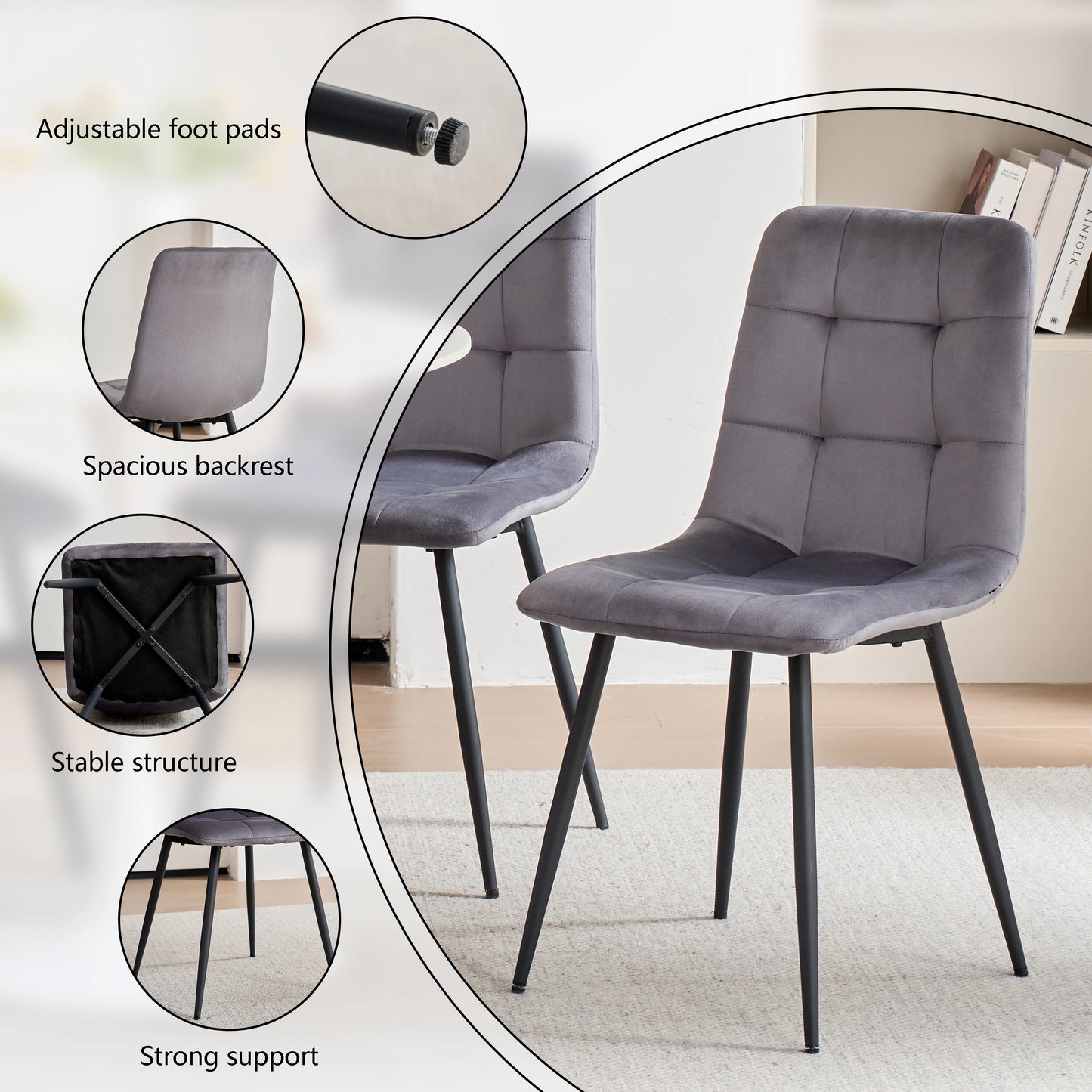Chaise Tristan — velours, métal, lot de 6