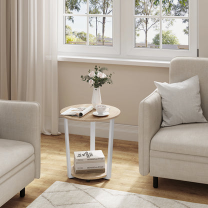 WOLTU Round Coffee Table Modern Small Sofa  Couch Table with 2 Shelves Tea Desk Bedside Table for Living Room Bedroom Home