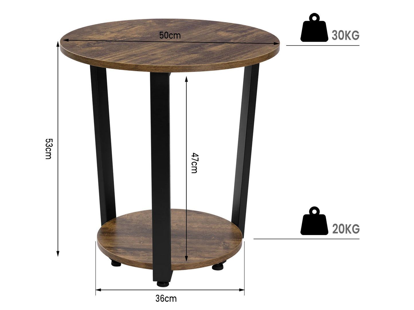 WOLTU Round Coffee Table Modern Small Sofa  Couch Table with 2 Shelves Tea Desk Bedside Table for Living Room Bedroom Home