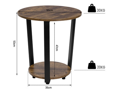 WOLTU Round Coffee Table Modern Small Sofa  Couch Table with 2 Shelves Tea Desk Bedside Table for Living Room Bedroom Home