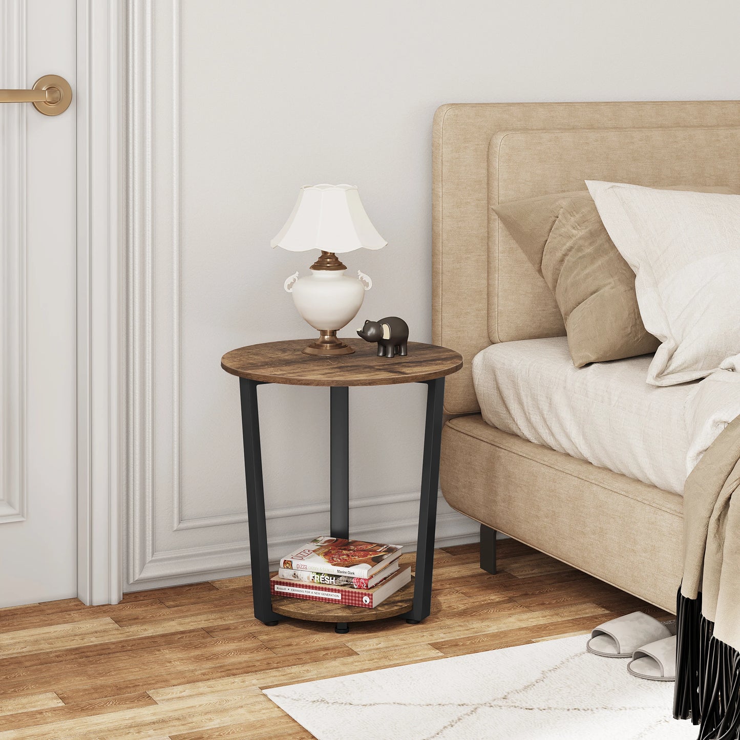 WOLTU Round Coffee Table Modern Small Sofa Table with 2 Shelves Tea Desk Bedside Table for Living Room Bedroom Couch Home
