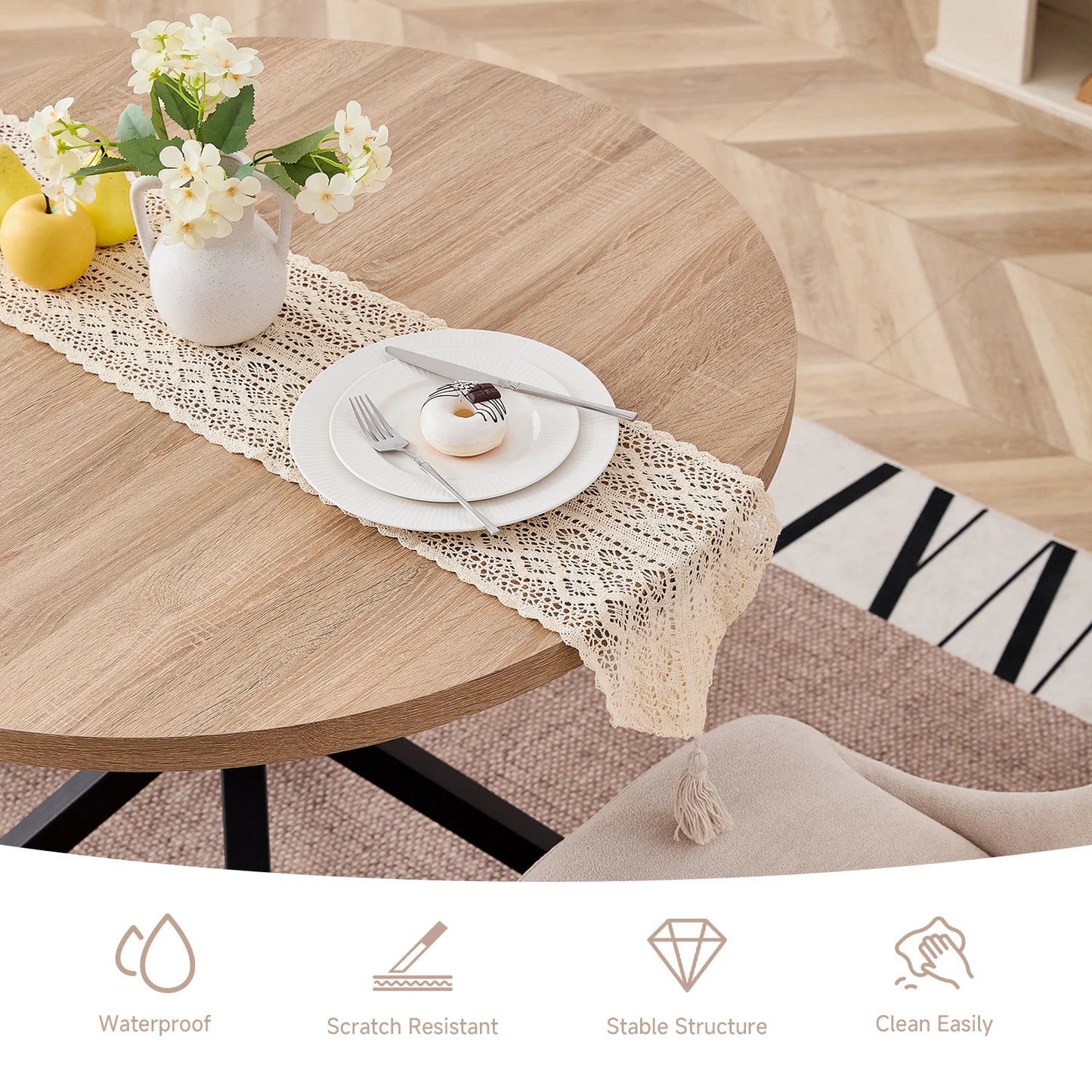 Bureau Odile — bois massif, style nordique, ronde