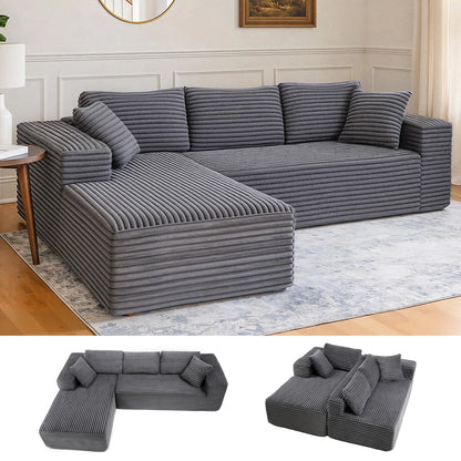Canapé d'angle modulable Stella — tissu cordé scandinave, chaise longue réversible