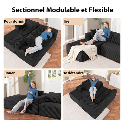 Canapé d'angle modulable Stella — tissu cordé scandinave, chaise longue réversible