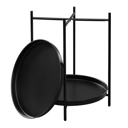 Round Coffee Table Sofa Small Side Table with 2 Removable Trays Bedside Table for Living Room Kitchen Bedroom  Home