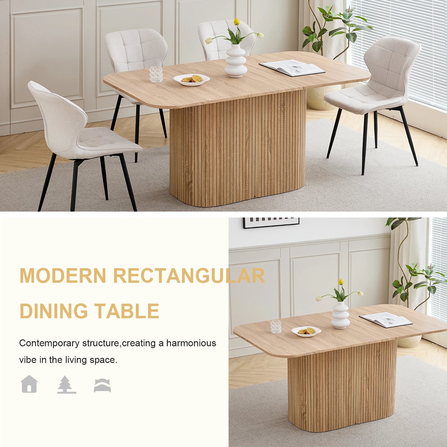 Table de salle à manger Fabien — bois massif, rectangulaire