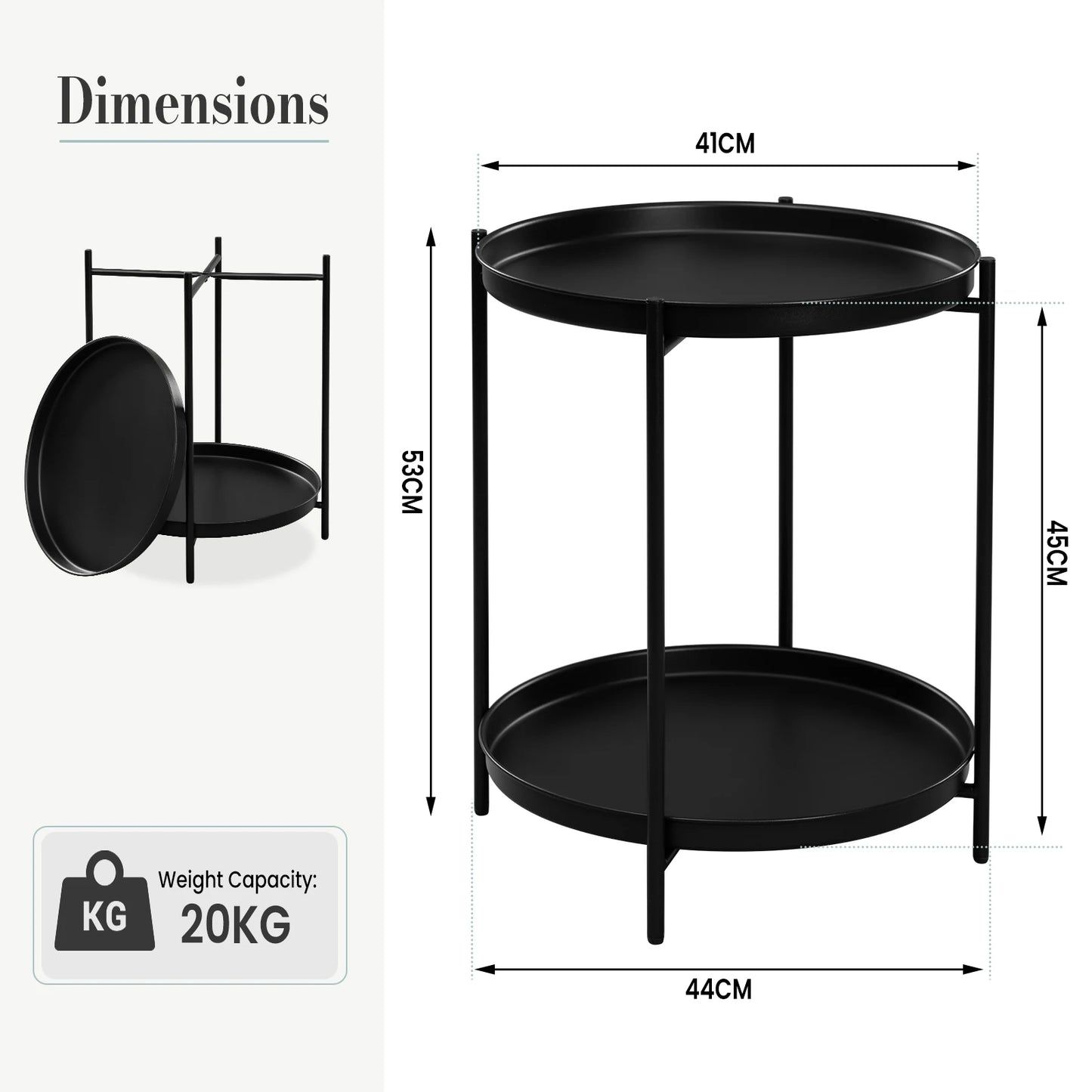 Round Coffee Table Sofa Small Side Table with 2 Removable Trays Bedside Table for Living Room Kitchen Bedroom  Home