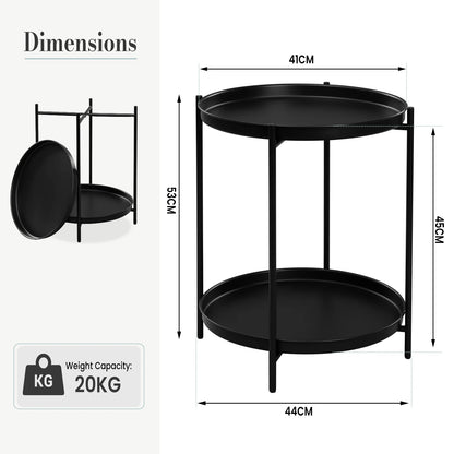 Round Coffee Table Sofa Small Side Table with 2 Removable Trays Bedside Table for Living Room Kitchen Bedroom  Home