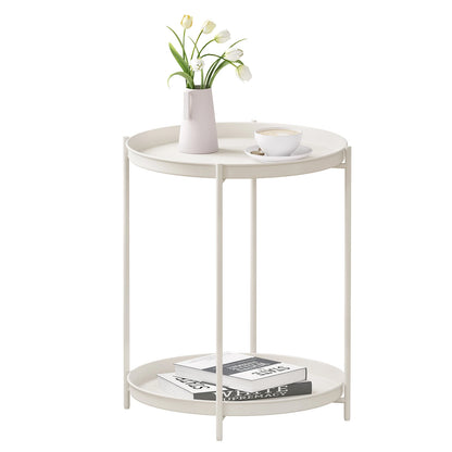 Round Coffee Table Sofa Small Side Table with 2 Removable Trays Bedside Table for Living Room Kitchen Bedroom  Home