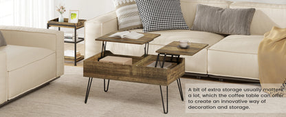 WOLTU Living Room Sofa Table Double Lifting Plate Coffee Table Height-Adjustable Pull-Out Coffee Table Separate Hidden Storage