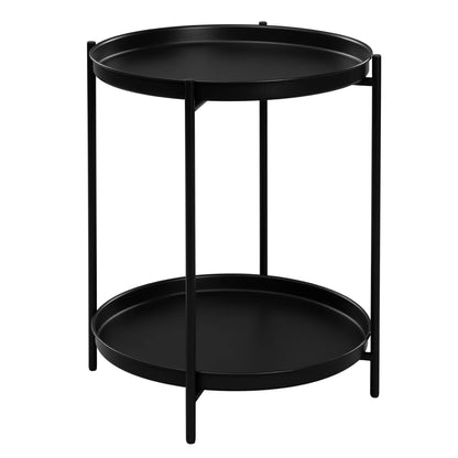 Round Coffee Table Sofa Small Side Table with 2 Removable Trays Bedside Table for Living Room Kitchen Bedroom  Home
