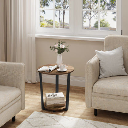 WOLTU Round Coffee Table Modern Small Sofa  Couch Table with 2 Shelves Tea Desk Bedside Table for Living Room Bedroom Home