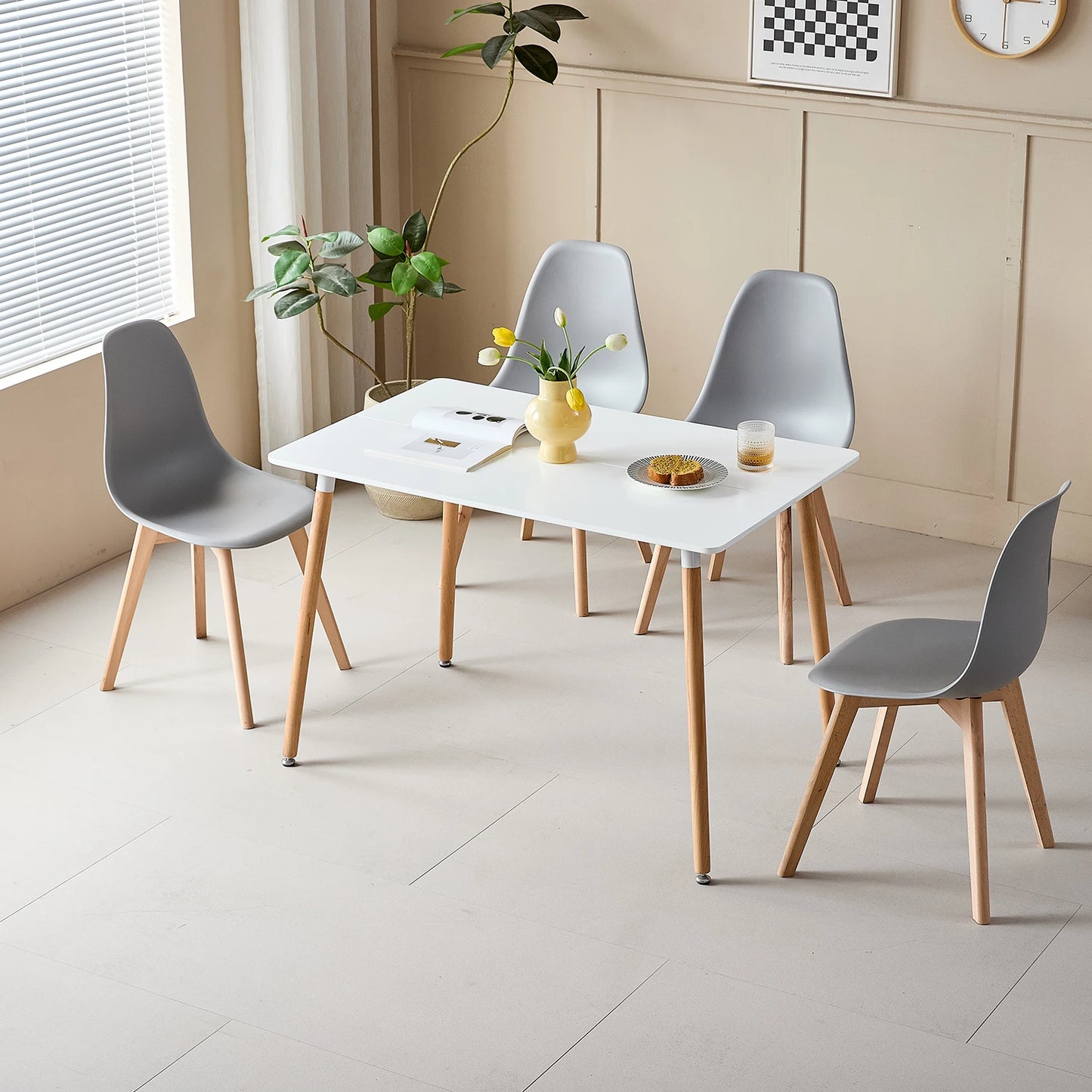 Chaise Dominique — finition blanche, bois, style nordique, rectangulaire