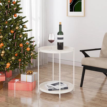 Round Coffee Table Sofa Small Side Table with 2 Removable Trays Bedside Table for Living Room Kitchen Bedroom  Home