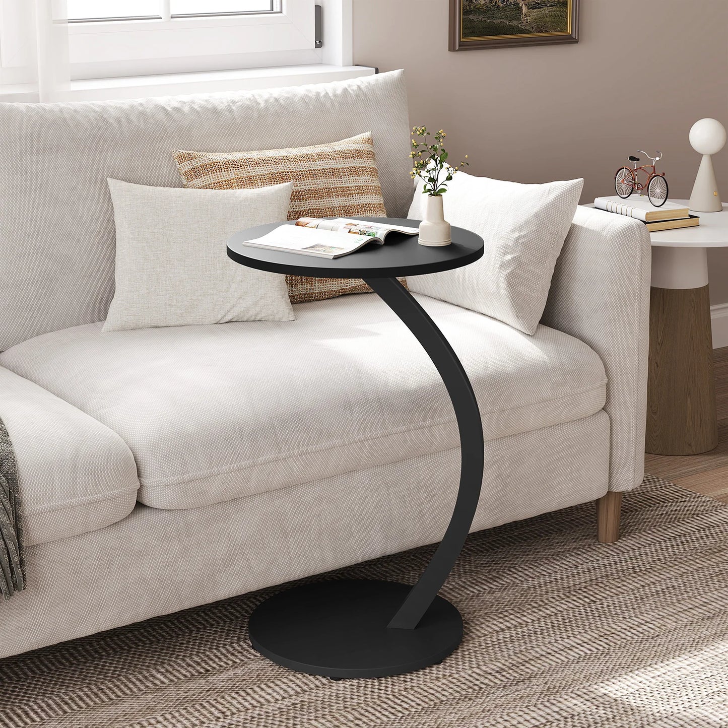 WOLTU C Shape Side Table Computer Tea Coffee Table Small Round Corner Sofa Table for Couch Bedroom Household
