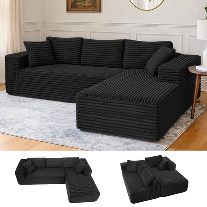 Canapé d'angle modulable Stella — tissu cordé scandinave, chaise longue réversible