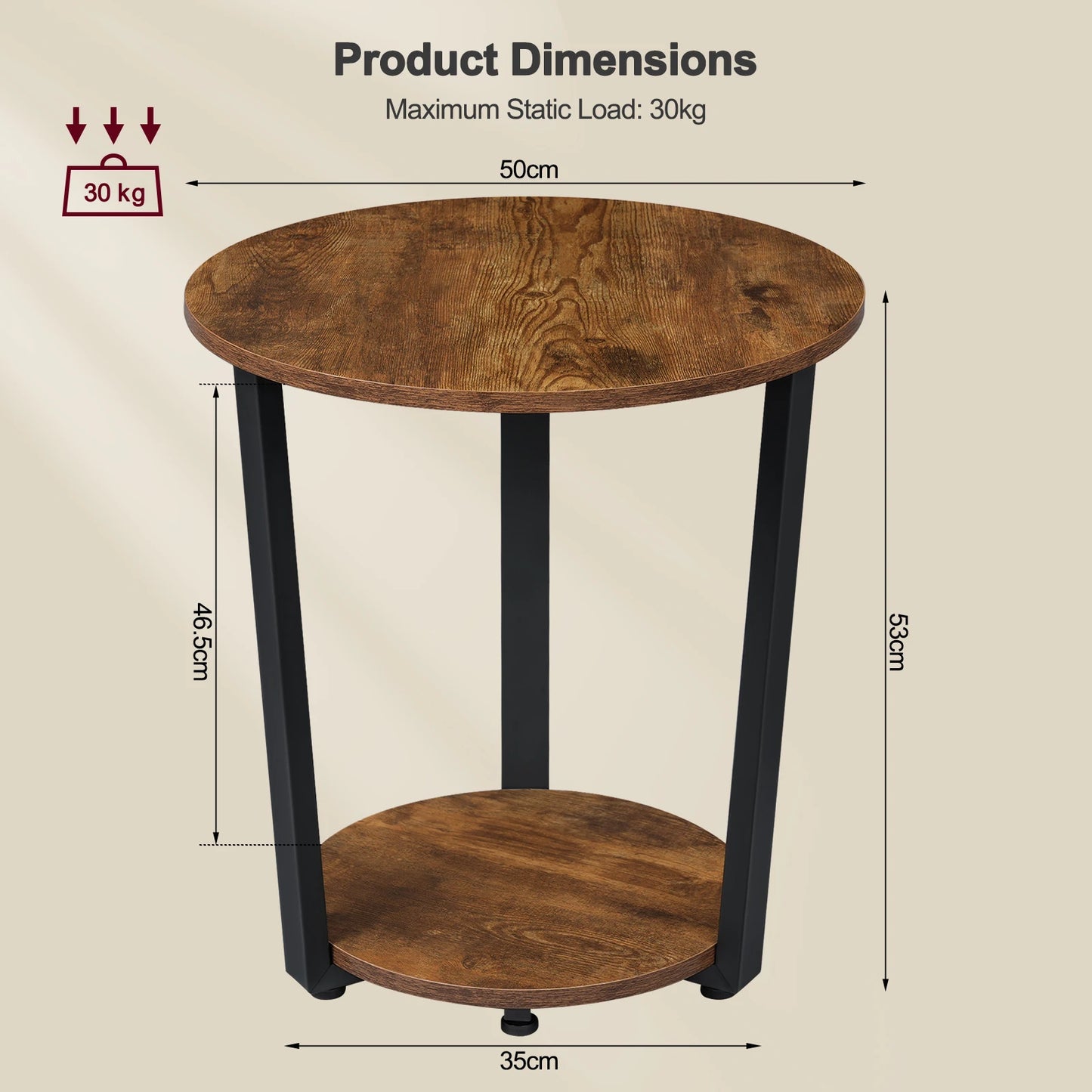 WOLTU Round Coffee Table Modern Small Sofa Table with 2 Shelves Tea Desk Bedside Table for Living Room Bedroom Couch Home
