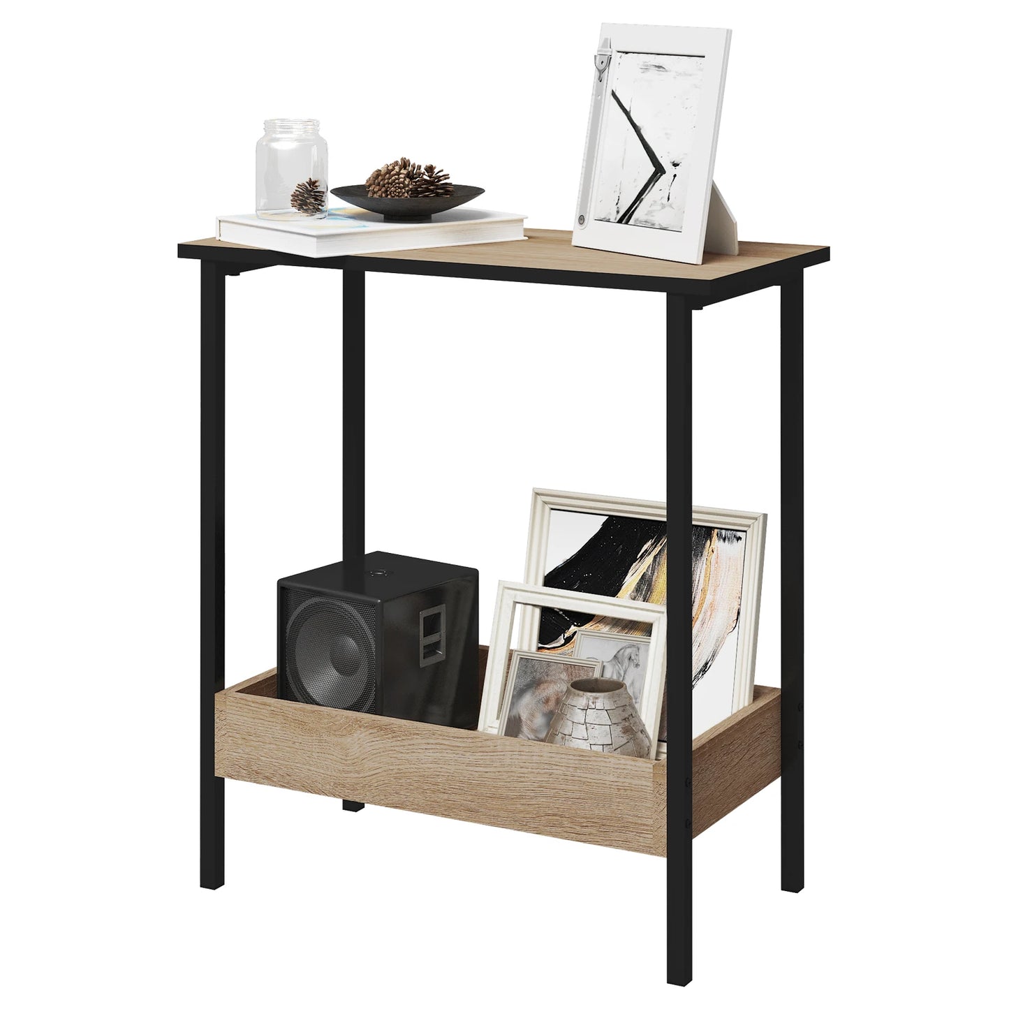WOLTU Side Table Coffee Table with 2 Shelves Sofa Console Table with Storage Space for Living Room Living Room Cozy Corner