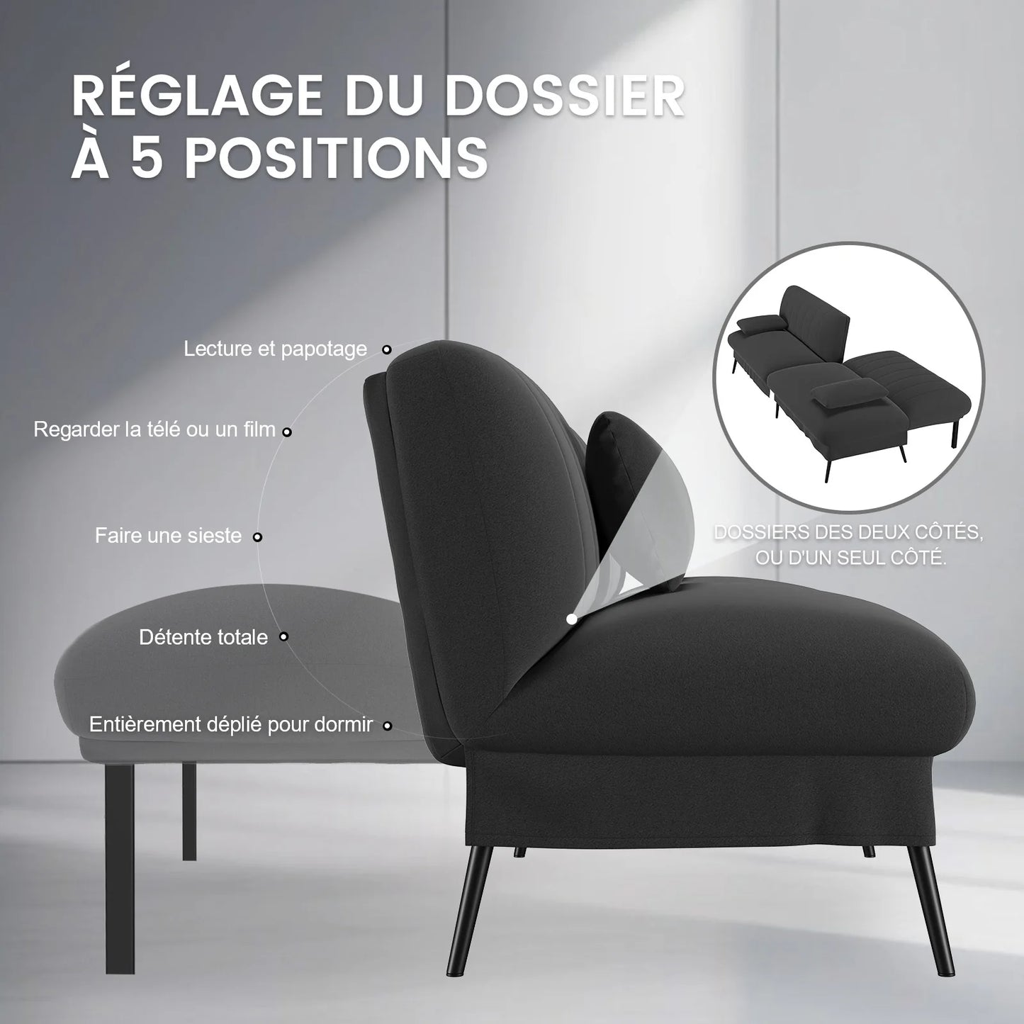 Canapé-lit convertible Léonie — 2 en 1, grand couchage, tissu microfibre