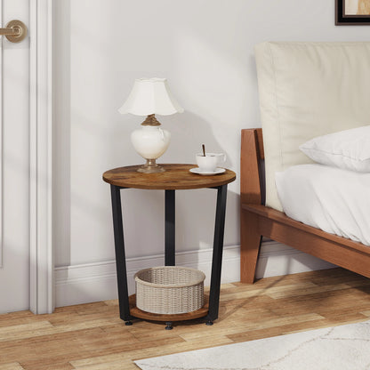 WOLTU Round Coffee Table Modern Small Sofa Table with 2 Shelves Tea Desk Bedside Table for Living Room Bedroom Couch Home