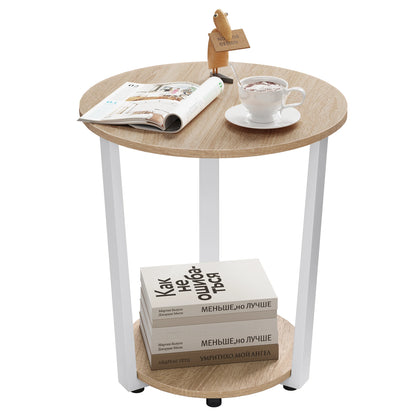 WOLTU Round Coffee Table Modern Small Sofa Table with 2 Shelves Tea Desk Bedside Table for Living Room Bedroom Couch Home